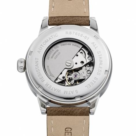 Automatic watch stainless steel silver face white leather strap from RIEDENSCHILD (*RS*HU*) - Bild vergrern 