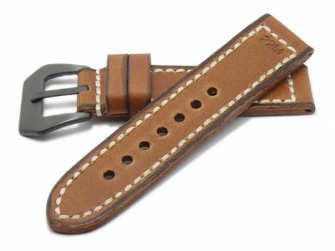 Watch strap -Manchester- 22mm brown leather vintage look light stitching by RIOS (width of buckle 22 mm) - Bild vergrern 