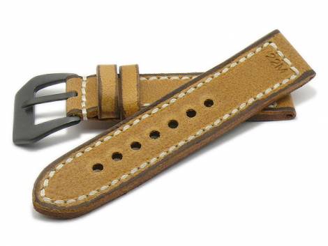 Watch strap -Manchester- 22mm light brown leather vintage look light stitching by RIOS (width of buckle 22 mm) - Bild vergrern 