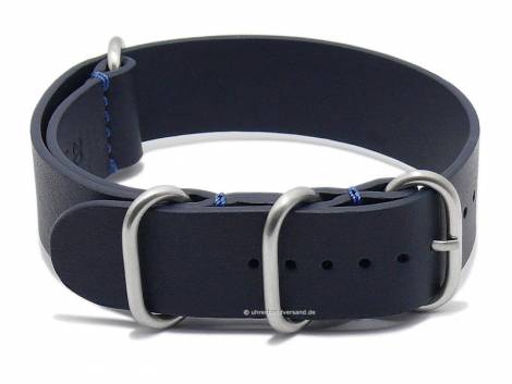 Watch strap -NATO Lisbon- 20mm dark blue leather smooth matt one piece strap by RIOS - Bild vergrern 