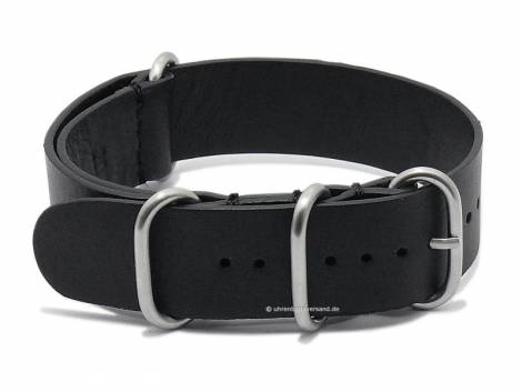Watch strap -NATO Lisbon- 22mm black leather smooth matt one piece strap by RIOS - Bild vergr��ern 