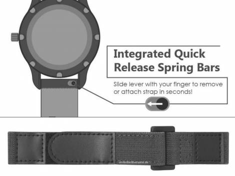 Watch strap 22mm black nylon with easy change spring bars & hook and loop fastener (width of buckle 22 mm) - Bild vergrern 