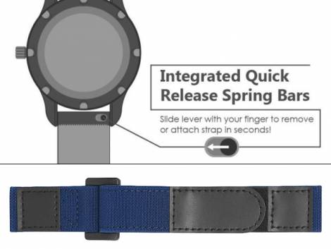 Watch strap 22mm blue/black nylon with easy change spring bars & hook and loop fastener (buckle 22 mm) - Bild vergr��ern 