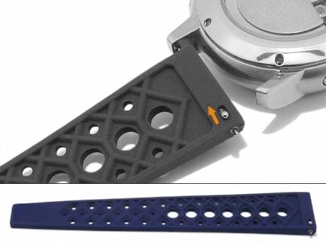 Watch strap 22mm dark blue silicone retro racing look with EASY-CLICK (width of buckle 18 mm) - Bild vergr��ern 