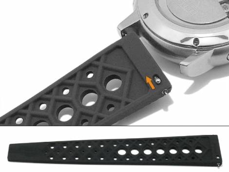 Watch strap 22mm black silicone retro racing look with EASY-CLICK (width of buckle 18 mm) - Bild vergrern 