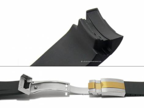 Watch strap 21mm black silicone with bicolor gold/silver coloured clasp suitable for ROLEX Oysterflex - Bild vergrern 