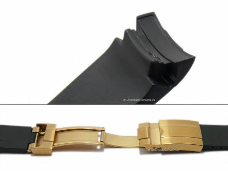 Watch strap 21mm black silicone with gold coloured clasp suitable for ROLEX Oysterflex - Bild vergrern 