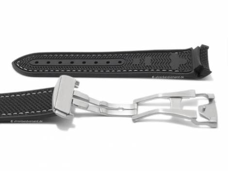 Watch strap 22mm black nylon/rubber light stitching with clasp for OMEGA (width of clasp 20 mm) - Bild vergrern 