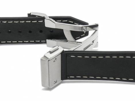 Watch strap 25mm black leather smooth light stitching with clasp for HUBLOT (width of buckle 22 mm) - Bild vergrern 