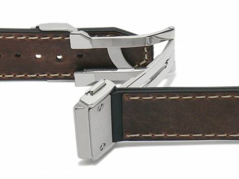 Watch strap 25mm dark brown leather smooth light stitching suitable for HUBLOT (width of buckle 22 mm) - Bild vergrern 