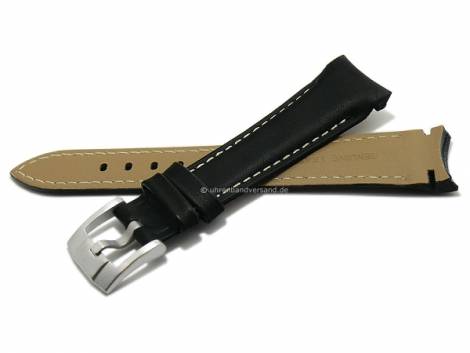Watch strap 20mm black leather smooth light stitching with curved ends suitable for ROLEX etc. (width of buckle 16 mm) - Bild vergr��ern 