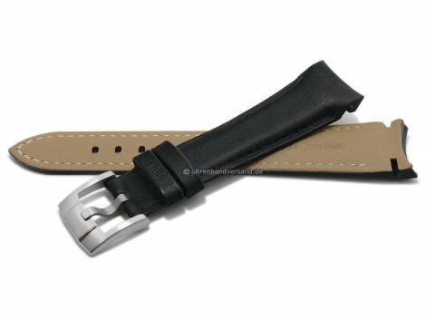 Watch strap XS 20mm black leather grained stitched with curved ends suitable for ROLEX etc. (width of buckle 16 mm) - Bild vergrern 