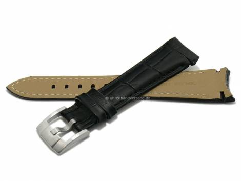 Watch strap XL 20mm black leather alligator grain with curved ends suitable for ROLEX etc. (width of buckle 16 mm) - Bild vergrern 