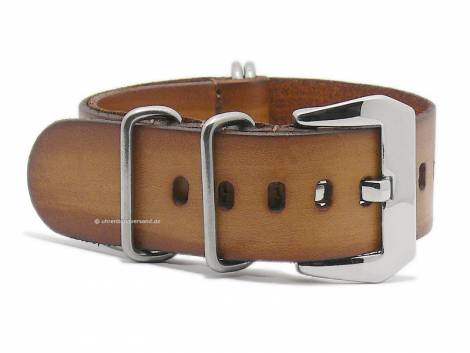 Watch strap 24mm brown leather vintage look one piece strap in NATO-style - Bild vergrern 