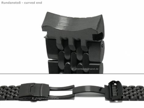 Watch strap 22mm black stainless steel massiv curved ends partly polished suitable for SEIKO etc. - Bild vergrern 