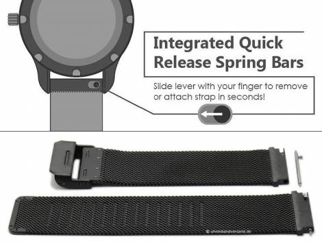 Watch strap 19mm black mesh matt fine structure sliding clasp with easy change spring bars - Bild vergr��ern 
