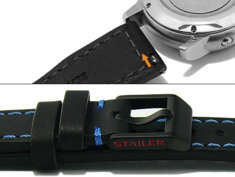 Watch strap -Aviator New Pad- 22mm black leather with leather pad blue stitching easy click by STAILER (buckle 18 mm) - Bild vergrern 