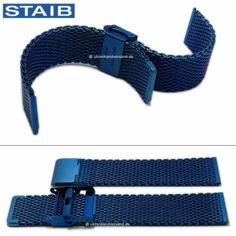 Watch strap 22mm blue mesh polished medium structure with security slide clasp by STAIB - Bild vergr��ern 