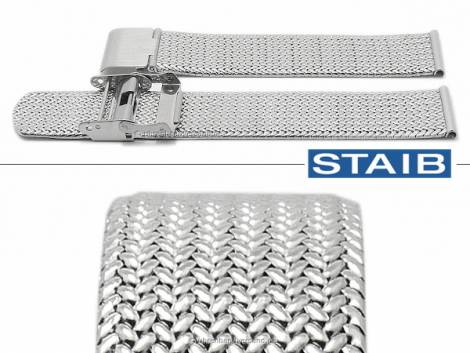 Watch strap 18mm mesh polished medium structure herringbone security slide clasp by STAIB - Bild vergr��ern 
