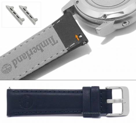 Watch strap TIMBERLAND 22mm dark blue leather stitched EASY-CLICK with adapter for Apple 42/44mm - Bild vergr��ern 