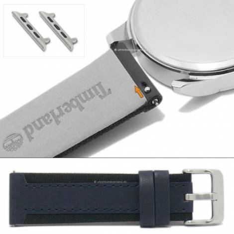 Watch strap TIMBERLAND 20mm dark blue/black leather/textile EASY-CLICK with adapter for Apple 38/40mm - Bild vergrern 