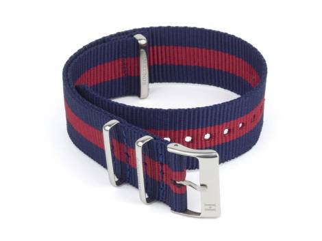 Watch strap -Umea- 24mm blue nylon/textile with red stripe in NATO style one piece strap by HAGLUND - Bild vergr��ern 