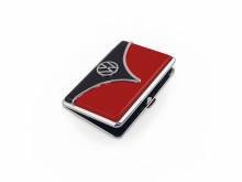 Kartenetui VW BULLI T1 rot/schwarz Metall Bulli-Front mit Druckverschluß