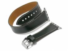 ABVERKAUF: Uhrenarmband 24mm schwarz Leder mit APPLE-Adapter 42/44 mm Wickelband von BURKLEY (Schließenanstoß 20 mm)