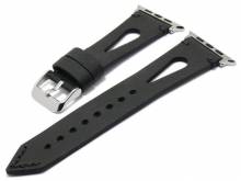 ABVERKAUF: Uhrenarmband 24mm schwarz Leder mit APPLE-Adapter 42/44 mm von BURKLEY (Schließenanstoß 20 mm)