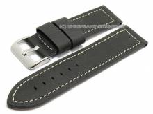 ABVERKAUF: Uhrenarmband 24mm schwarz Vintage-Look glatt weiße Naht von CONDOR (Schließenanstoß 24 mm)