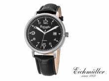 Automatik-Armbanduhr Edelstahl silberfarben Ziffernblatt schwarz Lederband von EICHMÜLLER (*EM*HU*)