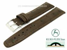 Uhrenarmband 23mm dunkelbraun echt Strauß mit Kuki Flex-Patent abgenäht von KUKI (Schließenanstoß 20 mm)