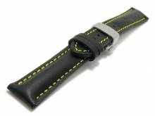 Meyhofer EASY-CLICK Uhrenarmband Antibes 20mm schwarz Leder Faltschließe gebürstet gelbe Naht (Schließenanstoß 18 mm)