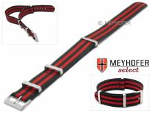 Uhrenarmband Aurich 22mm schwarz Nylon/Textil Durchzugsband im NATO-Look mit roten Streifen von Meyhofer