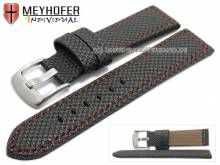ABVERKAUF: Uhrenarmband Riga 24mm schwarz Synthetik Textillook rote Naht von MEYHOFER (Schließenanstoß 22 mm)