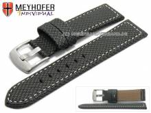 ABVERKAUF: Uhrenarmband Riga 24mm schwarz Synthetik Textillook helle Naht von MEYHOFER (Schließenanstoß 22 mm)