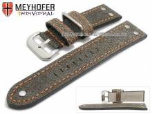 ABVERKAUF: Uhrenarmband Ansbach 24mm antikschwarz Leder Aviator-Look orange Naht von Meyhofer (Schließenanstoß 22 mm)