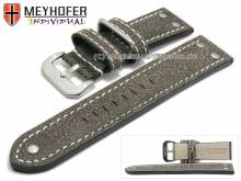 ABVERKAUF: Uhrenarmband Ansbach 24mm antikschwarz Leder Aviator-Look helle Naht von Meyhofer (Schließenanstoß 22 mm)