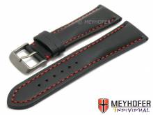 ABVERKAUF: Uhrenarmband Evora 24mm schwarz Leder Titanschließe rote Naht von MEYHOFER (Schließenanstoß 20 mm)
