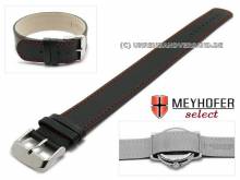 ABVERKAUF: Uhrenarmband Prag 24mm schwarz Leder glatt rote Naht Durchzugsband von Meyhofer