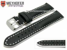 ABVERKAUF: Uhrenarmband Paracatu 24mm schwarz Leder glatt weiße Naht von Meyhofer (Schließenanstoß 20 mm)