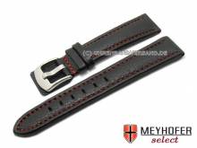 ABVERKAUF: Uhrenarmband Berlin 24mm schwarz genarbt rote Naht von MEYHOFER (Schließenanstoß 22 mm)