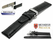 Uhrenarmband  Merano 19mm schwarz Alligator-Prägung graue Naht Faltschließe von Meyhofer (Schließenanstoß 18 mm)