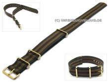 ABVERKAUF: Uhrenarmband 24mm schwarz Textil rote und olivgrüne Streifen goldfarbene Schließe NATO-Durchzugsband