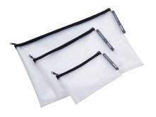 3er-Set Dokumenten-Tasche / Mehrzwecketui ZIPPER BAGS Synthetik schwarz/transparent mit Reißverschluß