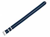 Watch strap 22mm dark blue nylon flexible with a beige stripe one piece strap in NATO style