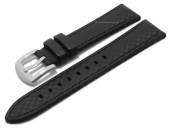 Watch strap Carbon 24mm black leather/silicone carbon look stitched by EULIT (width of buckle 22 mm)