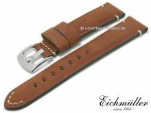 Watch strap 24mm brown leather with easy change spring bars light stitching by BandOh (width of buckle 22 mm)