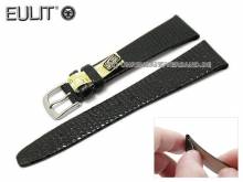 Well-crafted watch strap Teju Clip 16mm black genuine lizard by Eulit (width of buckle 14 mm) - EU ONLY