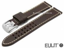 Watch strap Pilot 24mm dark brown leather light stitching double buckle by EULIT (width of buckle 22 mm)